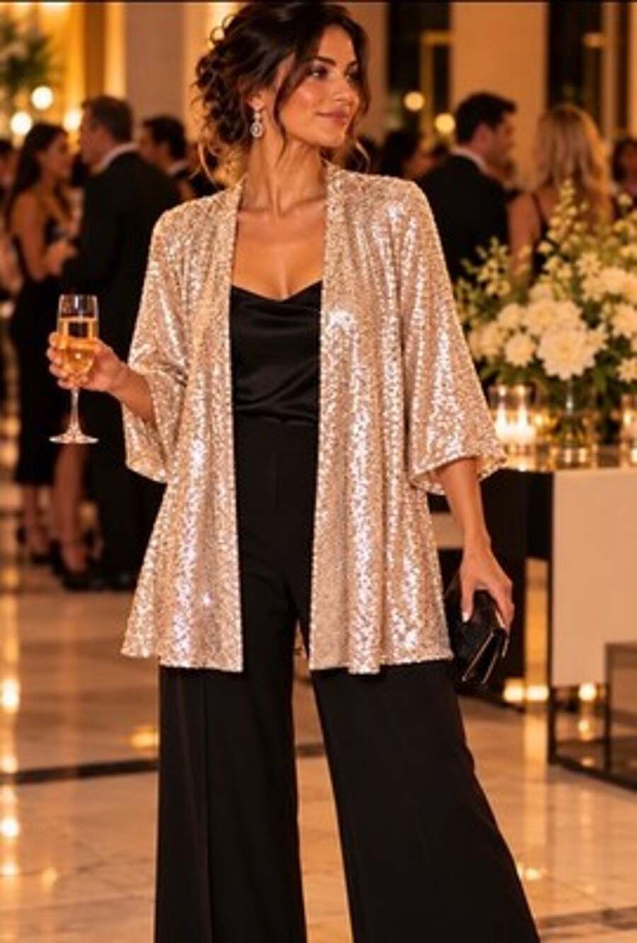 The Limited Women’s Sequin Kimono Cardigan Duster Size L Champagne Gold NWT
